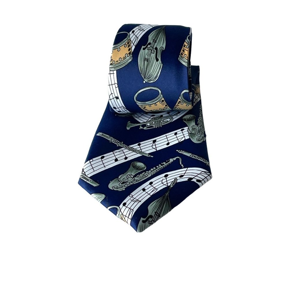 Rene Chagal Blue Symphony Music Instrument Hand Made 100% Silk Neck‎ Tie Novelty